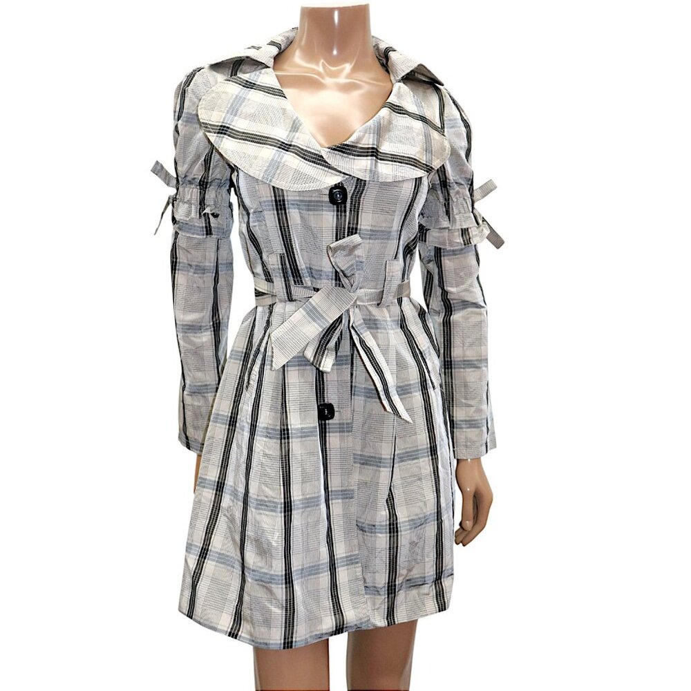 RINASCIMENTO Italian Plaid mini TRENCH Coat BOWS Small ✨